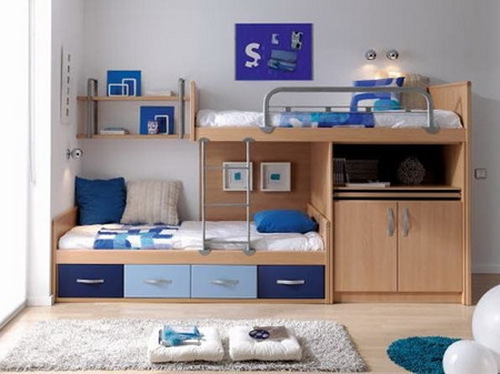 Giường kết hợp giá sách, tủ áo tiện nghi cho bé